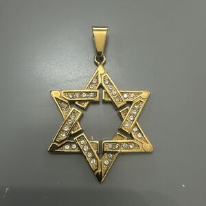 Stainless Steel Jewish Faith Star of David Necklace Bar Mitzvah Gold Religious